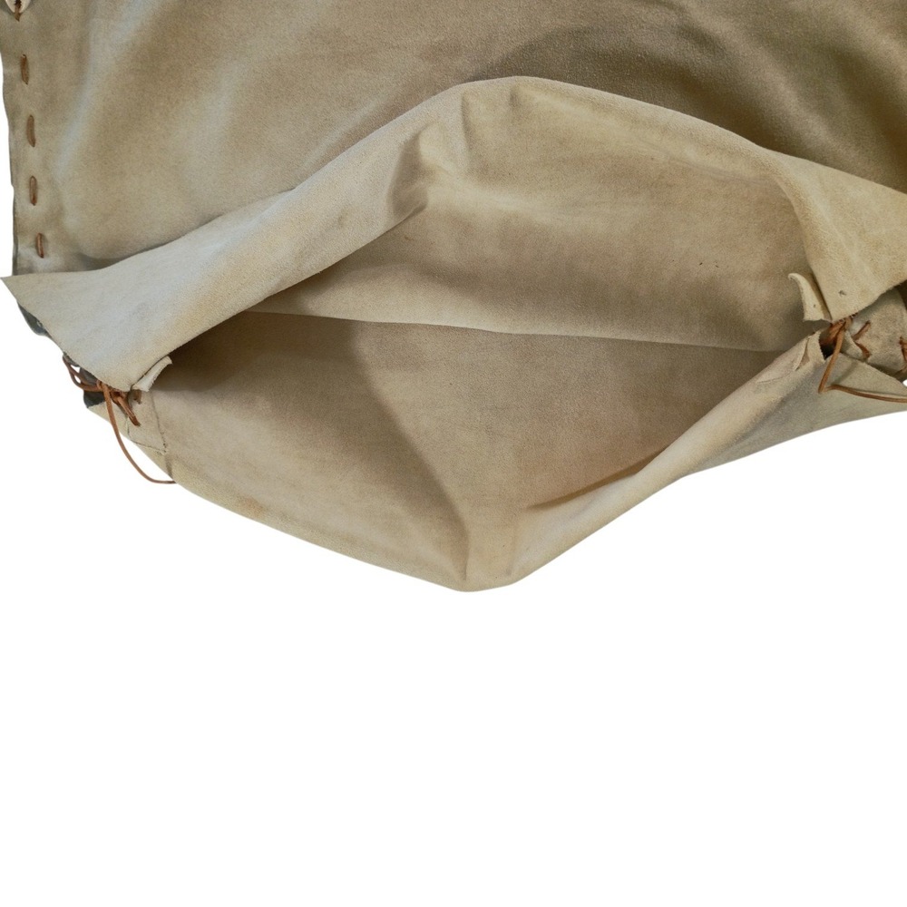 Handmade Suede Leather Wrap Skirt Cowrie Shell Whipstitch Scalloped Tan Boho - Picture 8 of 11